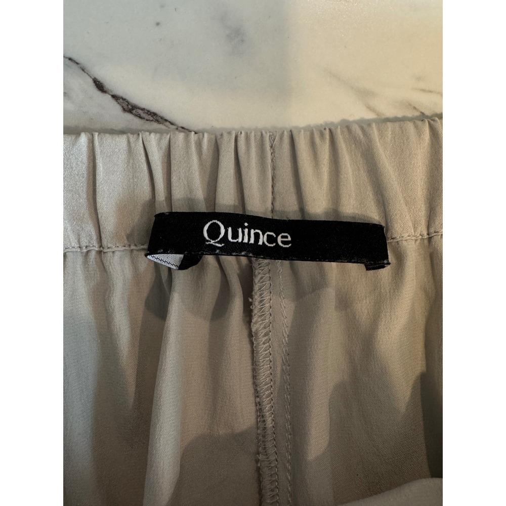 Quince Silk Wide Leg Side Slit Pants Light Gray Silver Elastic Waist Small - Picture 5 of 6